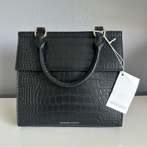 modern picnic Handbags - MODERN PICNIC Black Croc Purse Lunch Bag
